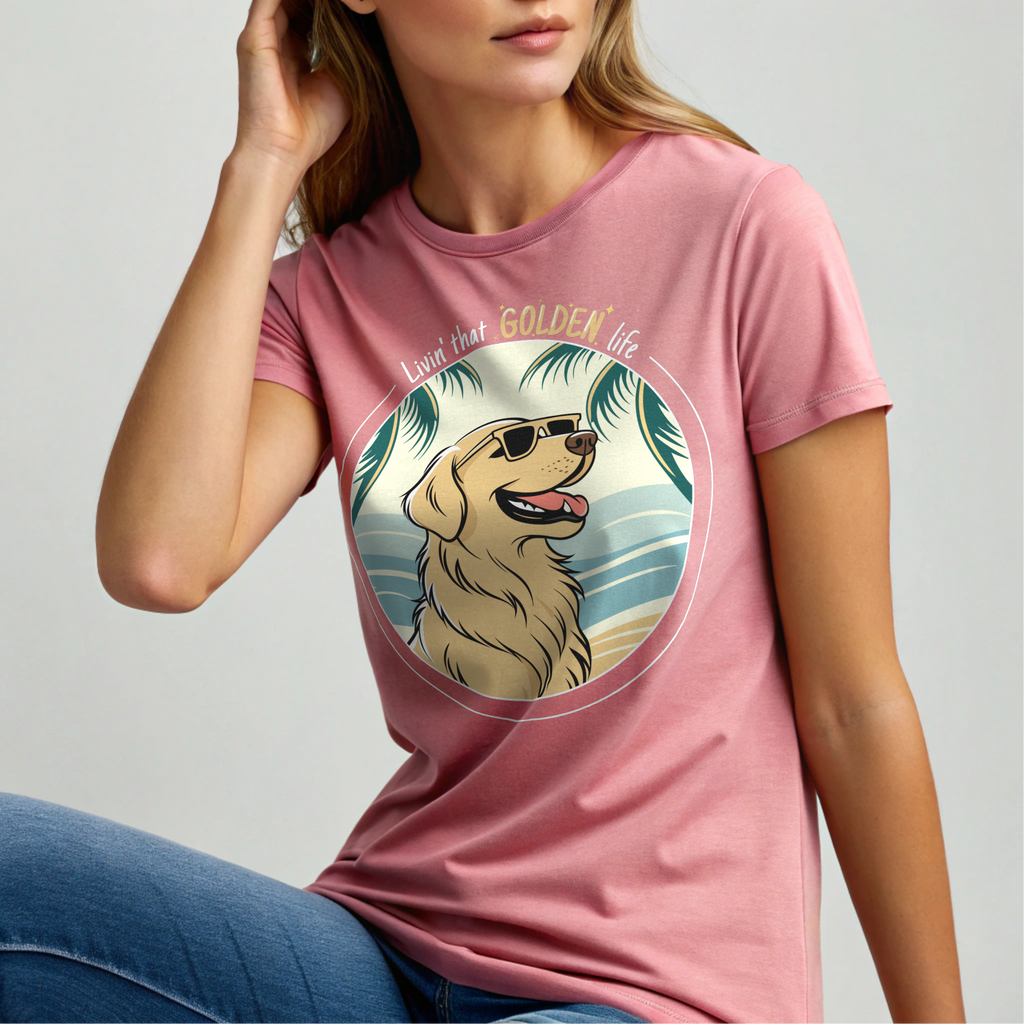 Golden Retriever T-Shirt – “Livin’ That GOLDEN Life” Beach Tee for Dog Lovers