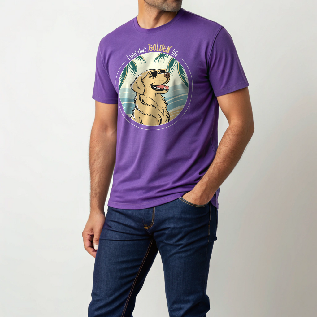 Golden Retriever T-Shirt – “Livin’ That GOLDEN Life” Beach Tee for Dog Lovers