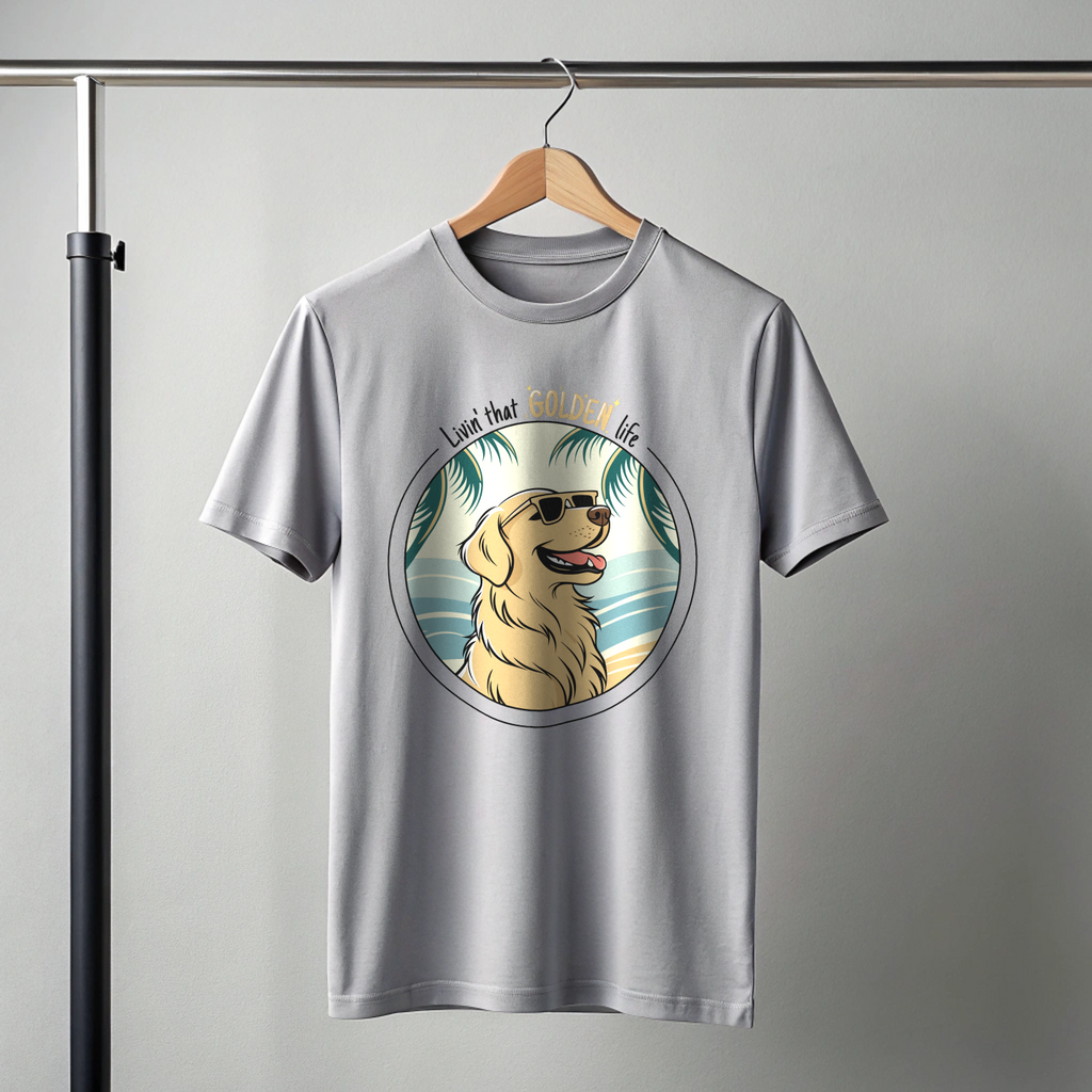 Golden Retriever T-Shirt – “Livin’ That GOLDEN Life” Beach Tee for Dog Lovers