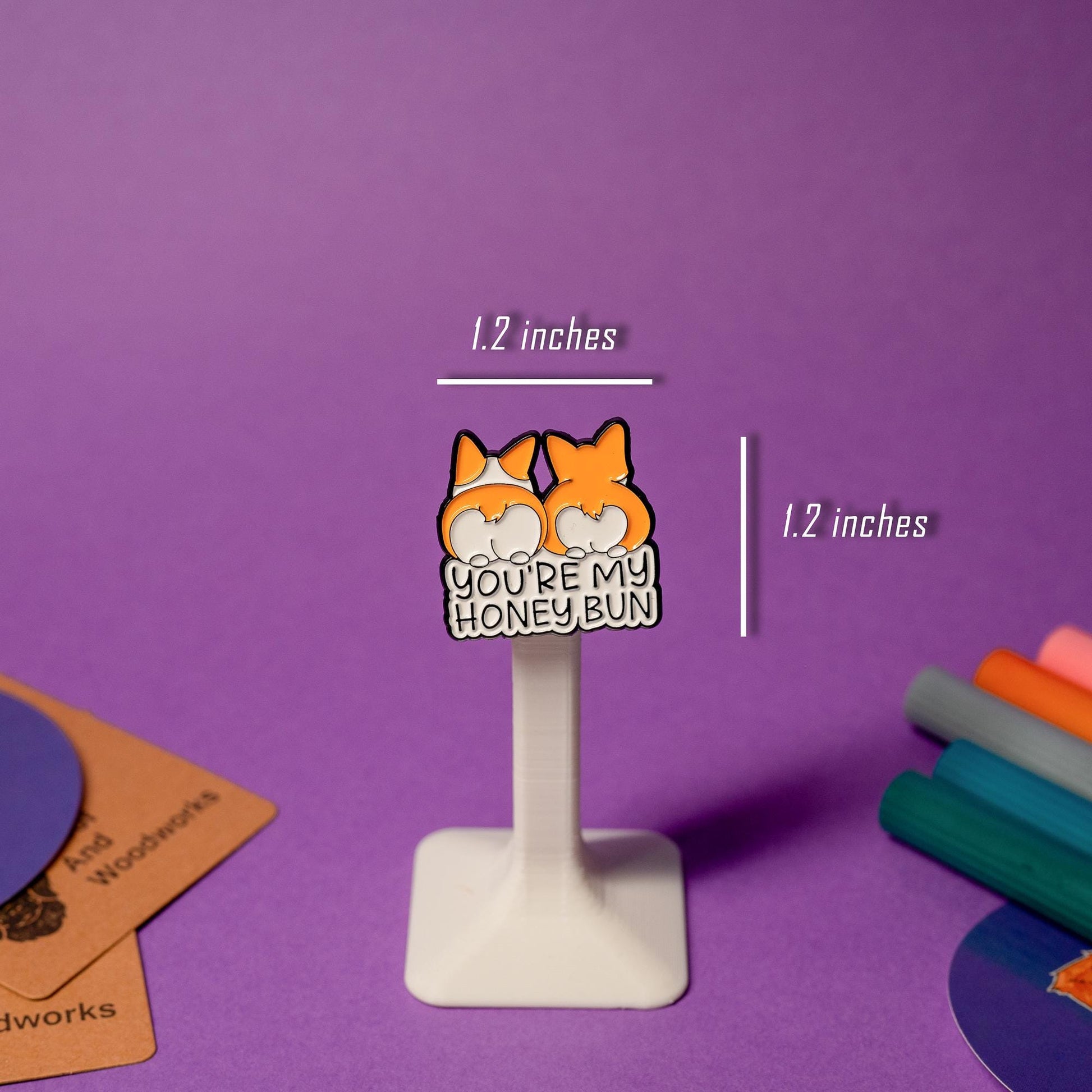 Two corgis enamel pin with the sweet text You’re My Honey Bun, ideal for friends or couples.